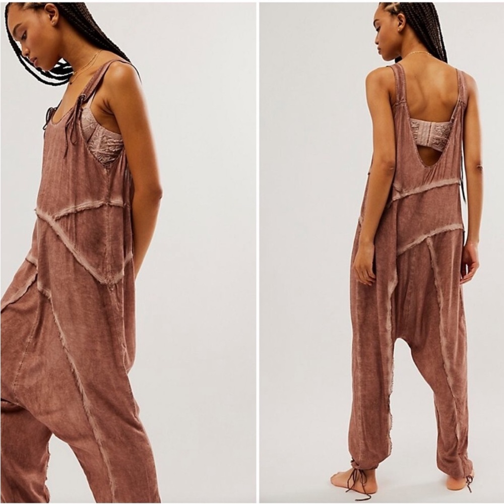 Free People Dusty Rose Brown Washed Harem Jumpsuit